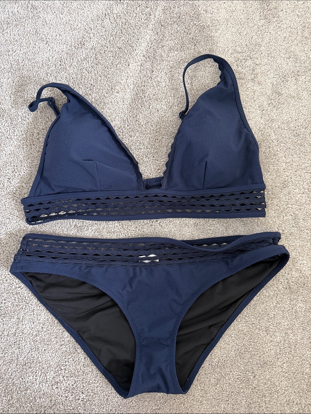 J. Crew Navy Crochet-Trim Triangle Bikini